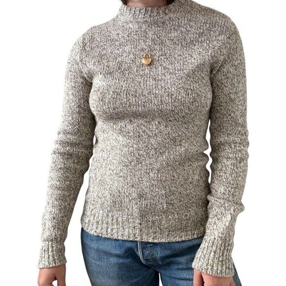 Vintage LL Bean Womens 1970s Tan Brown Wool Fisherman Crewneck Sweater Sz M - Picture 3 of 9